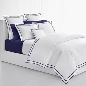 Lauren Ralph Lauren Spencer Sateen Border King Duvet Cover, White-Navy, New